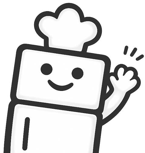 Mr. Fridge mascot – a friendly fridge character wearing a chef hat